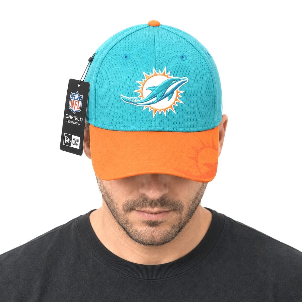 New Era Miami Dolphins Hat Cap Fitted Mens Small Medium Teal Orange 39Thirty